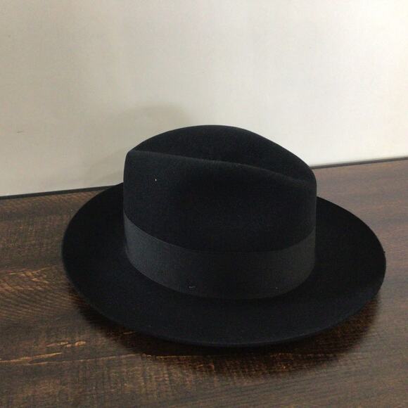 Stetson Temple Royal DeLuxe Fur Felt Hat Black Size 6 7/8 Feather Accent - Picture 4 of 7